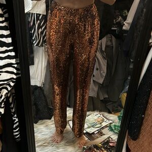 Chetta b evening in the 100% silk bronze brown sequence pants size 4